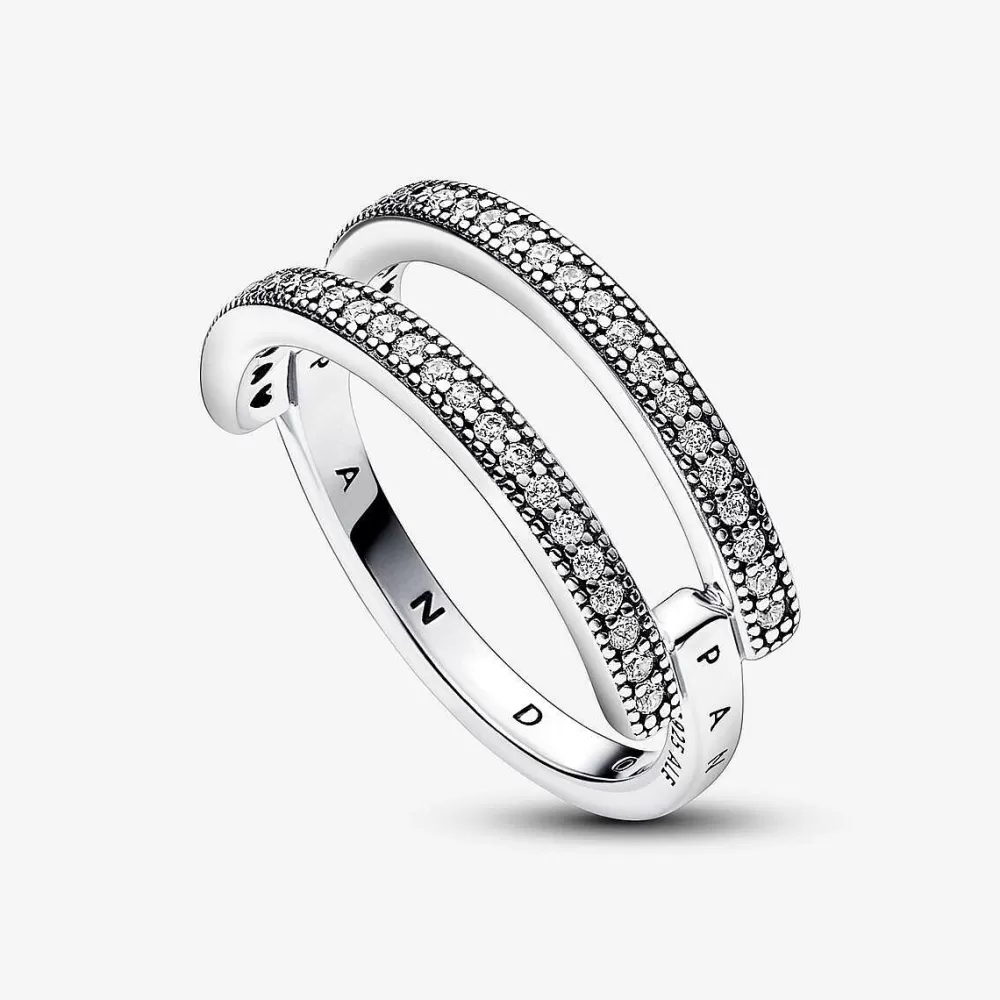 Best Sale Pandora Anel De Aro Duplo Logo E Pave Signature