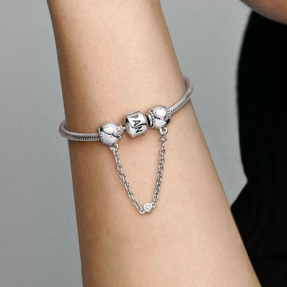 Cheap Pandora Clip Corrente De Seguranca Coracoes Elevados