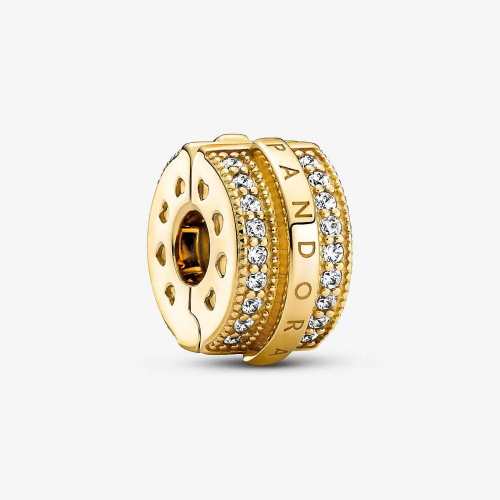 Store Pandora Clip Pave Brilhante Linhas E Logotipo