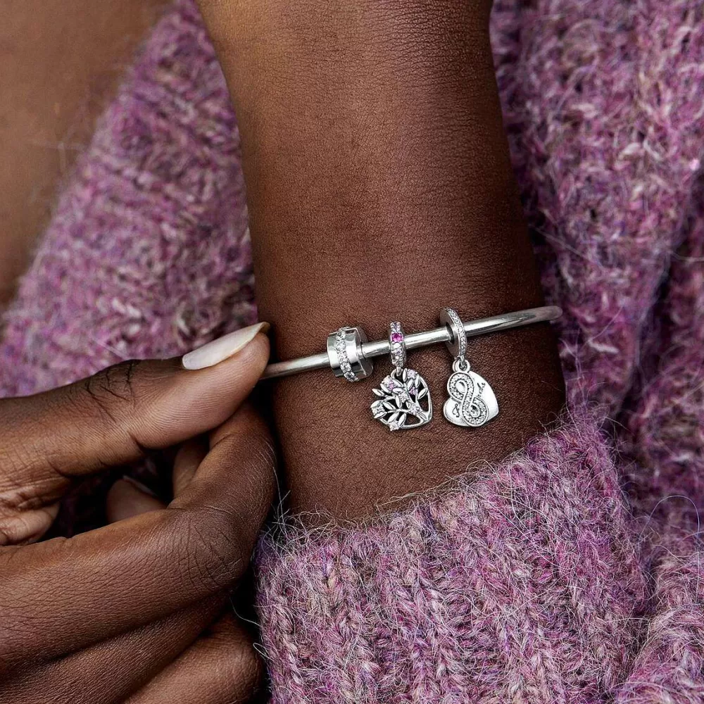Clearance Pandora Conta Pendente Coracao De Familia Cor-De-Rosa