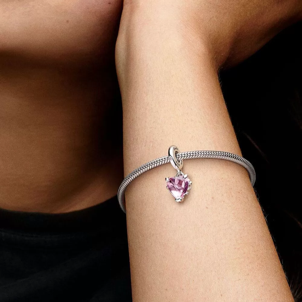 Store Pandora Conta Pendente Coracao E Arvore De Familia Cor-De-Rosa