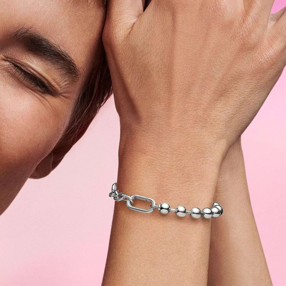 Fashion Pandora Pulseira Corrente De Elos E Esferas Metalicas Me