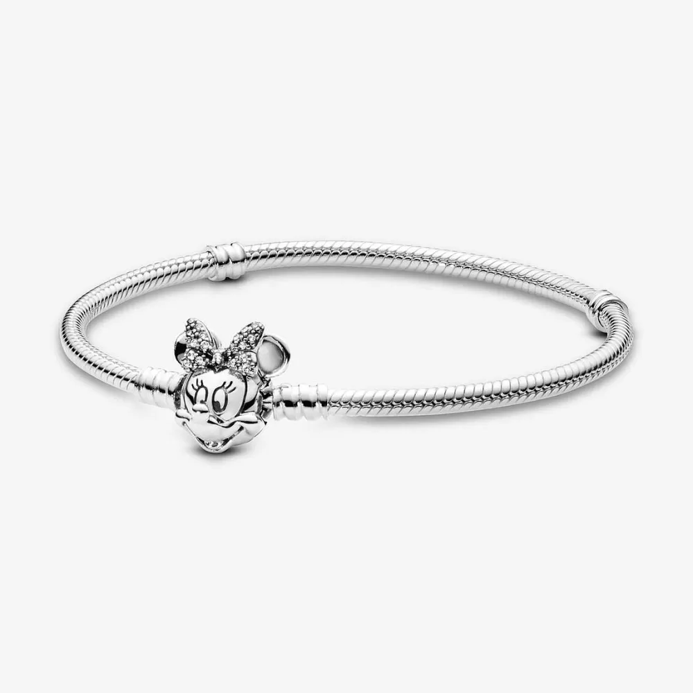 Shop Pandora Pulseira De Malha Snake Fecho Minnie Pave Disney Moments