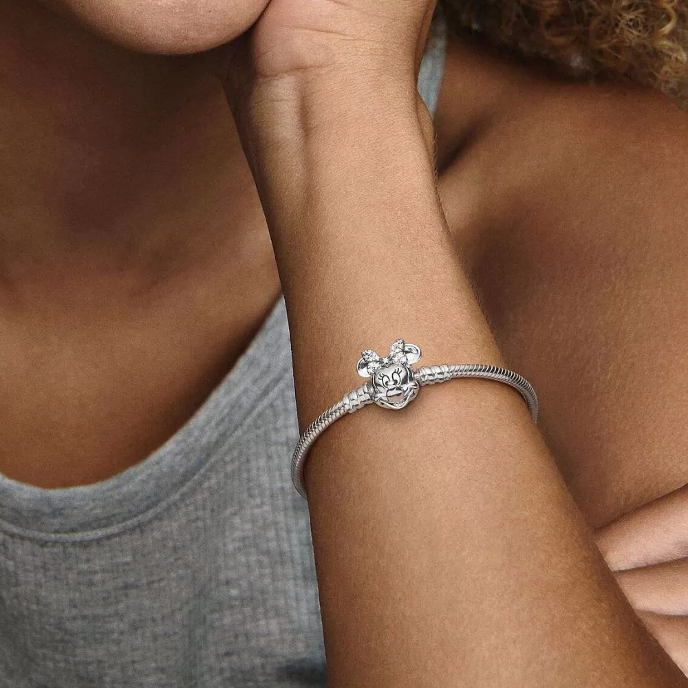 Shop Pandora Pulseira De Malha Snake Fecho Minnie Pave Disney Moments