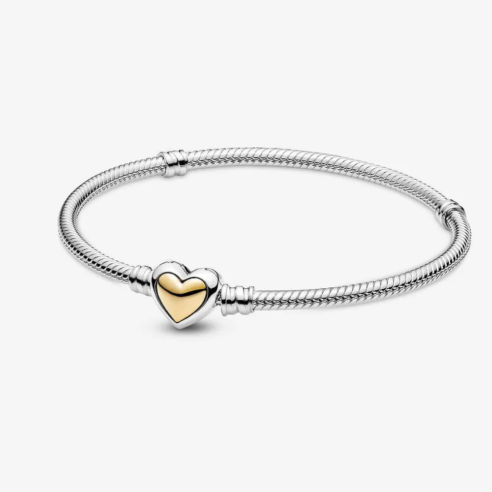 Flash Sale Pandora Pulseira Malha Snake Fecho Coracao Dourado Abobadado