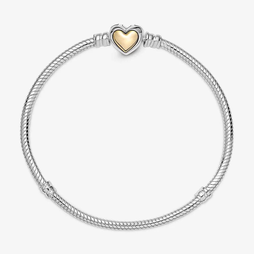 Flash Sale Pandora Pulseira Malha Snake Fecho Coracao Dourado Abobadado