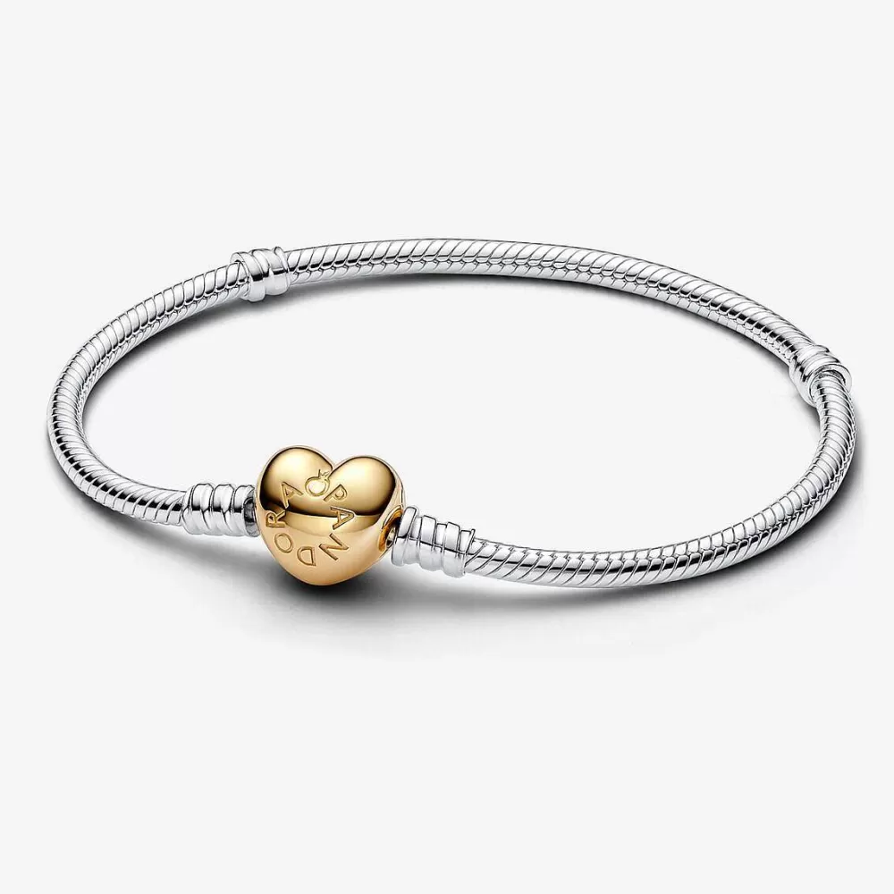 Sale Pandora Pulseira Malha Snake Fecho Coracao Moments